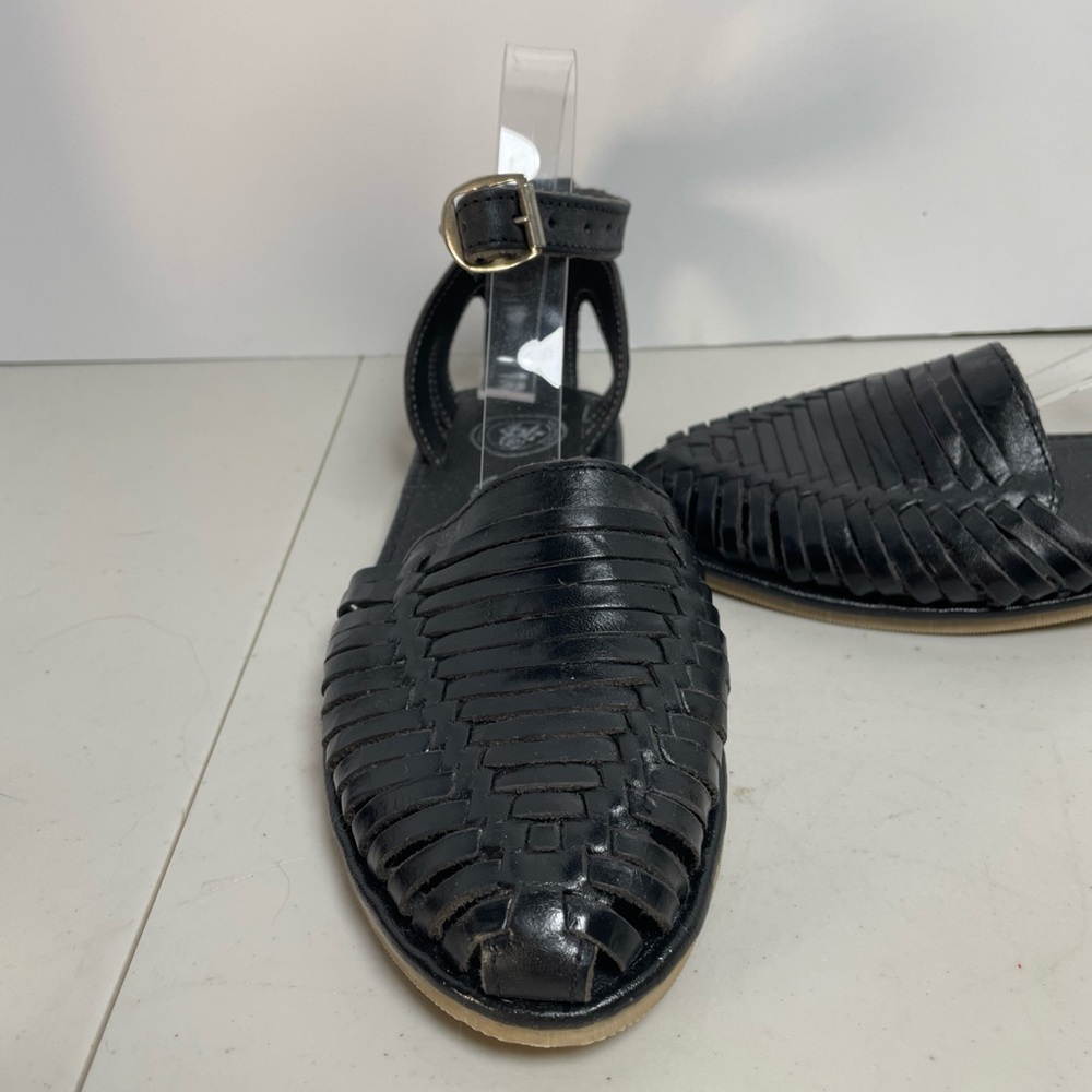 Macarena Huarache Black Leather Shoes Women's SZ 9 Mexican Made Buckle - Picture 3 of 14